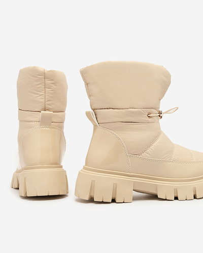 Royalfashion Bottes de neige pour femme à enfiler en beige Sadella