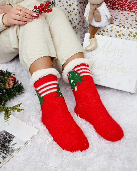 Royalfashion Chaussettes chaudes rouges de Noël pour femmes