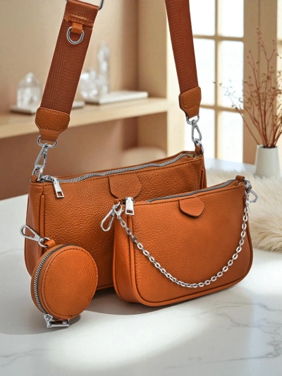 Sac à main pour femmes Calista camel cuir écologique ensemble tendance 3en1