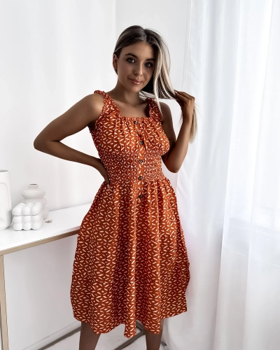 Robe femme au genou avec imprimé en orange- Vêtements