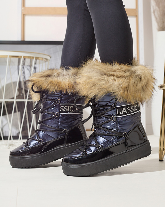 Bottes de neige pour femmes avec fourrure, bleu marine Lilitsa