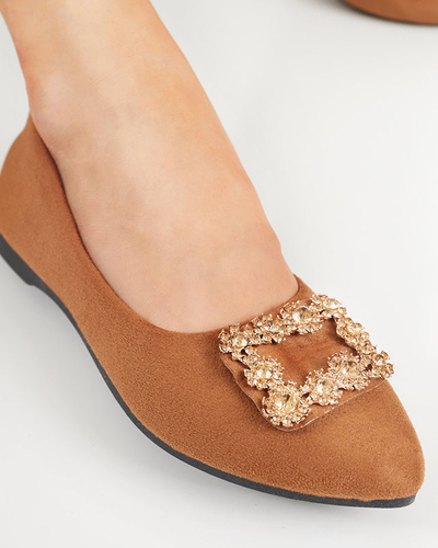 Ballerines marron pour femme en daim écologique avec ornement Linselisa - Footwear