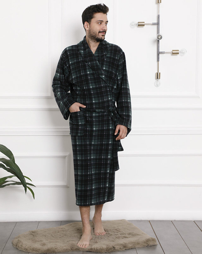 Peignoir homme à carreaux vert foncé - Vêtements