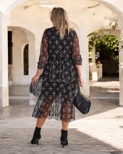 Royalfashion Robe midi en maille noire avec imprimé