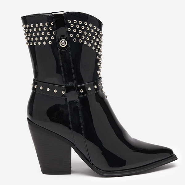 OUTLET Bottes de cow-boy noires à tige haute avec strass Loulur- Footwear