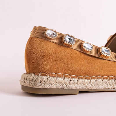 Espadrilles pour femmes avec cristaux Wamba camel - Chaussures