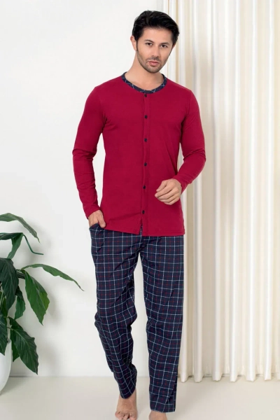 Pyjamas en coton Royalfashion pour hommes à carreaux
