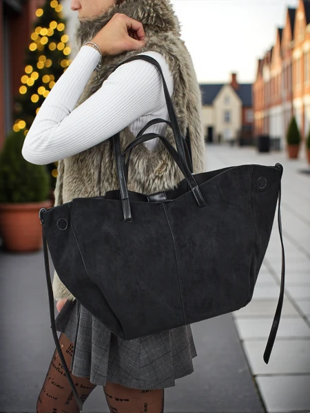 Sac à main shopper pour femmes en daim écologique avec petit sac en cuir écologique inclus 2en1 Elinea