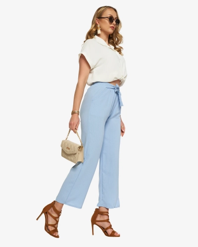 Pantalon large en tissu bleu pour femme - Vêtements