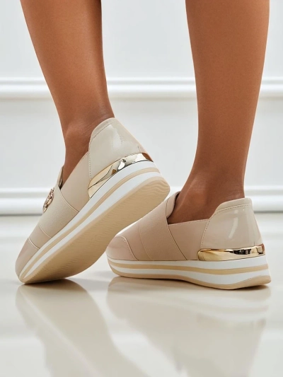 Mocassins pour femmes Aurora Classico Beige cuir écologique talons plats