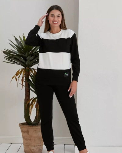 Royalfashion Ensemble de sweatshirt rayé noir pour femme