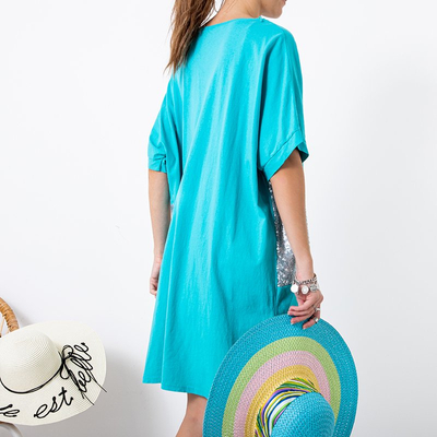 Tunique femme turquoise avec décorations oversize argentées - Vêtements