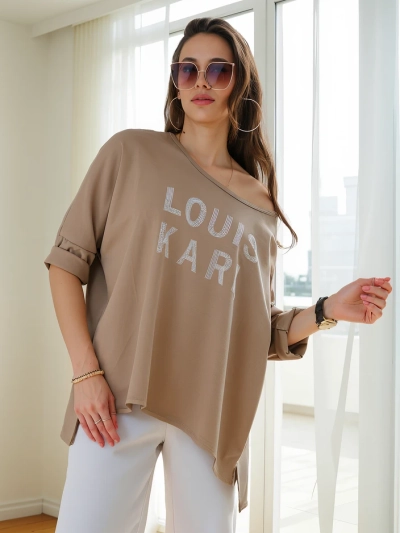 Blouse en viscose pour femmes Royalfashion avec inscriptions en strass