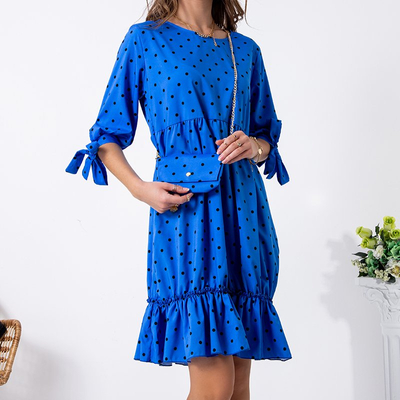 Robe évasée à pois cobalt pour femme - Vêtements
