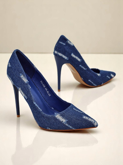 Royalfashion Escarpins à talons aiguilles pour femme, Denim Chic