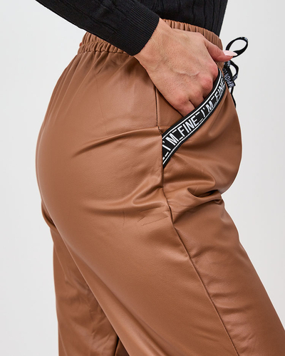 Royalfashion Pantalon ample en cuir écologique pour femme, couleur camel