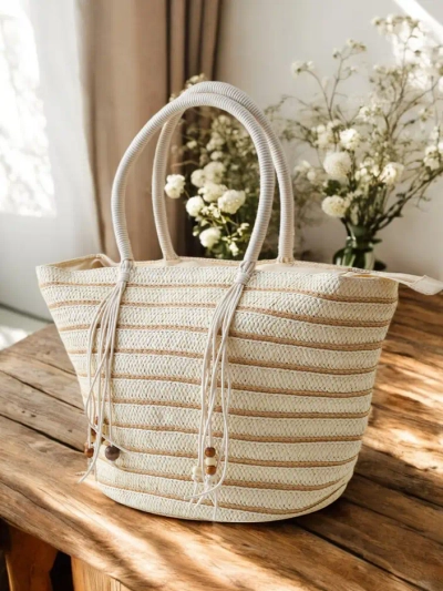 Royalfashion Grand sac en paille pour femmes