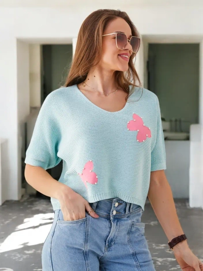 Pull court en coton pour femmes Royalfashion avec des papillons