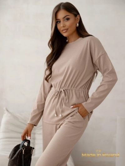 Royalfashion Ensemble pour femmes en coton côtelé style pull