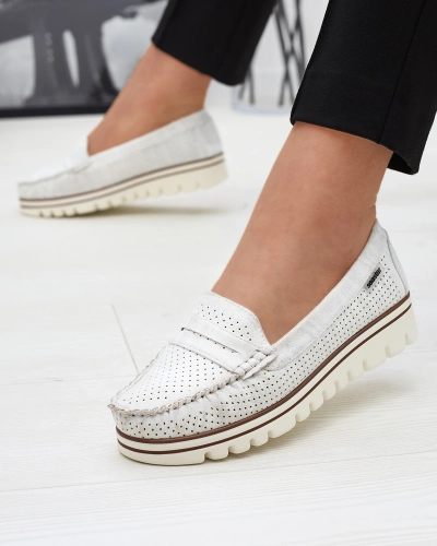 OUTLET Mocassins blancs pour femme avec finition brillante Metiga - Footwear