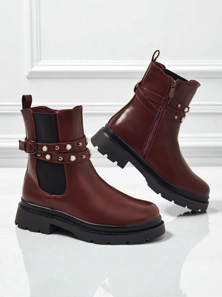 Bottines montantes pour femmes en cuir écologique Pearl Mist