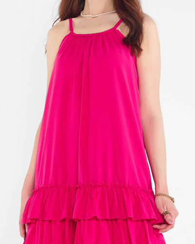 Robe à bretelles violette et rose pour femme avec volants - Vêtements