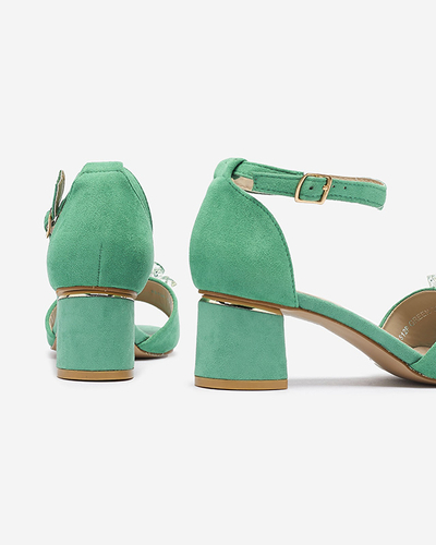 Sandales vertes pour femmes sur tige avec cristaux décoratifs Cerosso- Footwear
