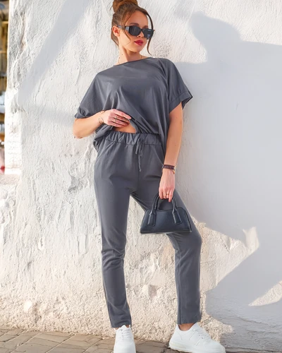 Ensemble en coton Royalfashion pour femmes avec manches courtes et pantalon droit