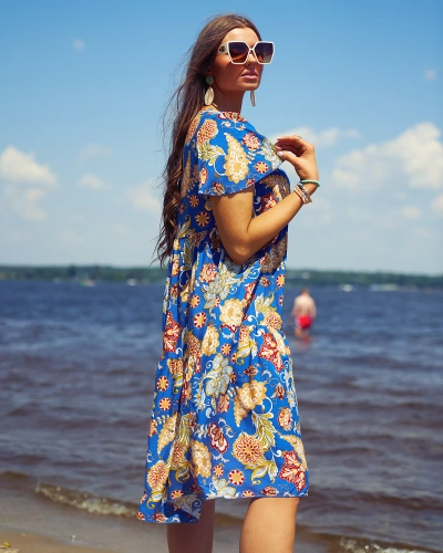 Royalfashion Robe femme cobalt à motif floral coloré
