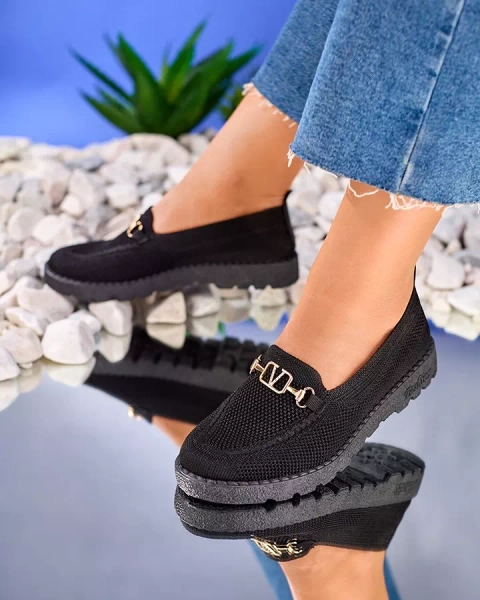 Royalfashion Mocassins en tissu noir pour femme avec ornements dorés Ertica