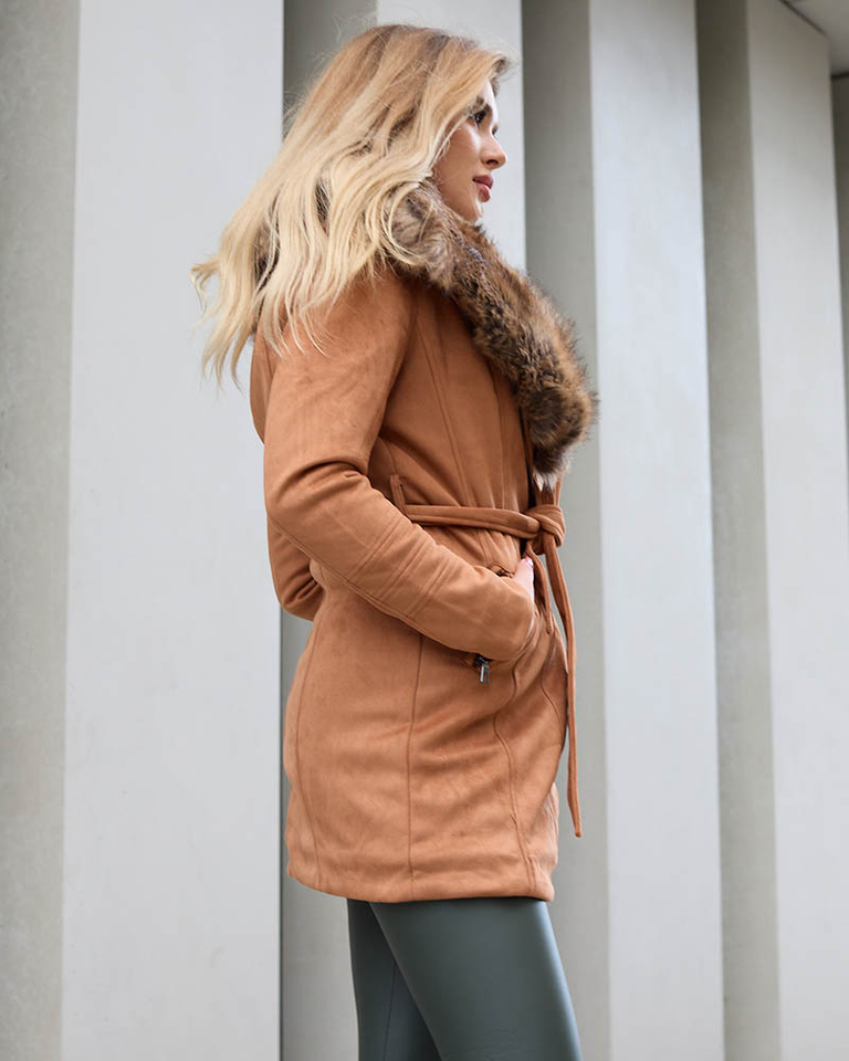 Veste manteau fourrure femme Camel - Vêtements