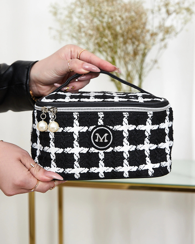 Royalfashion Sac cosmétique à carreaux pour femme en noir