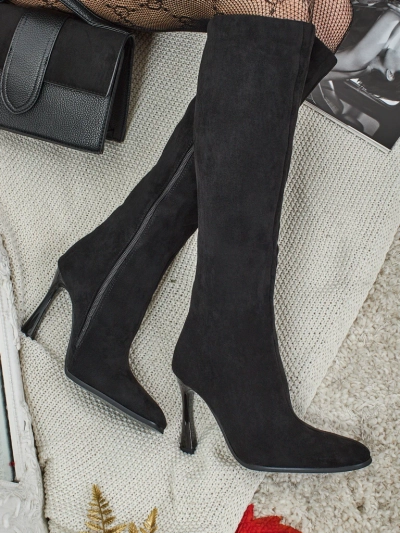 Bottes hautes pour femmes en éco-daim à talons aiguilles Arvelora