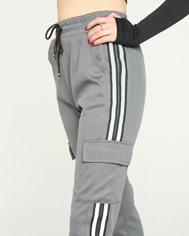 Pantalon cargo femme gris à rayures - Vêtements