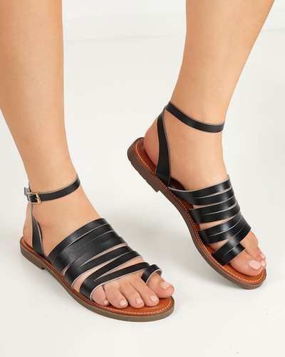 OUTLET Sandales noires en éco-cuir pour femmes à talons plats Gremi - Footwear