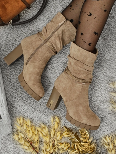 Bottines femme en daim écologique à talons épais BrambleDusk