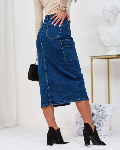 Royalfashion Jupe femme en denim bleu marine avec boutons