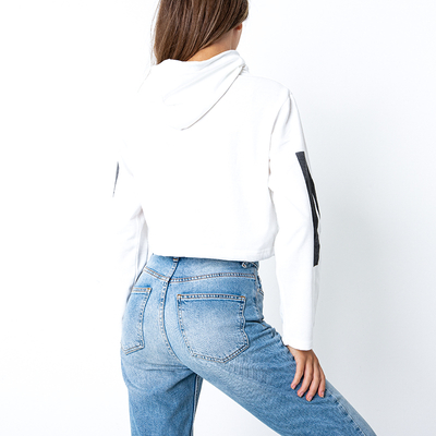 Sweat-shirt court à capuche blanc pour femmes - Vêtements
