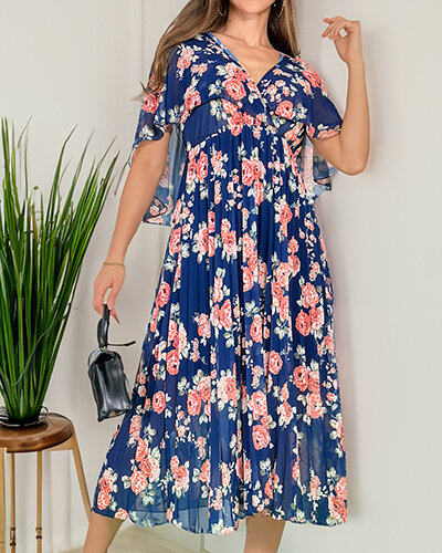 Royalfashion Robe midi florale plissée pour femme