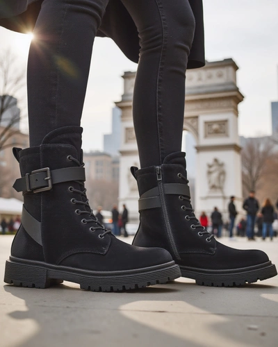 Bottines style worker pour femmes noires Miros