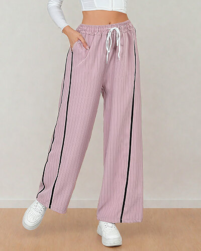 Royalfashion Pantalon en tissu rayé pour femme avec rayures