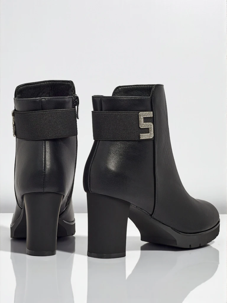 Bottines femme en cuir écologique à talons épais Tavor