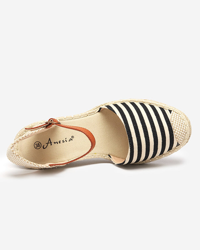 OUTLET Espadrilles femme noires à rayures sur le compensé Mecera - Chaussures