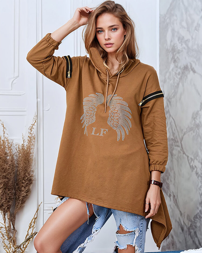 Royalfashion Sweat-shirt surdimensionné pour femme marron avec fermetures éclair