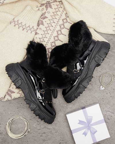 Bottes de neige noires à lacets pour femmes Fentes- Footwear