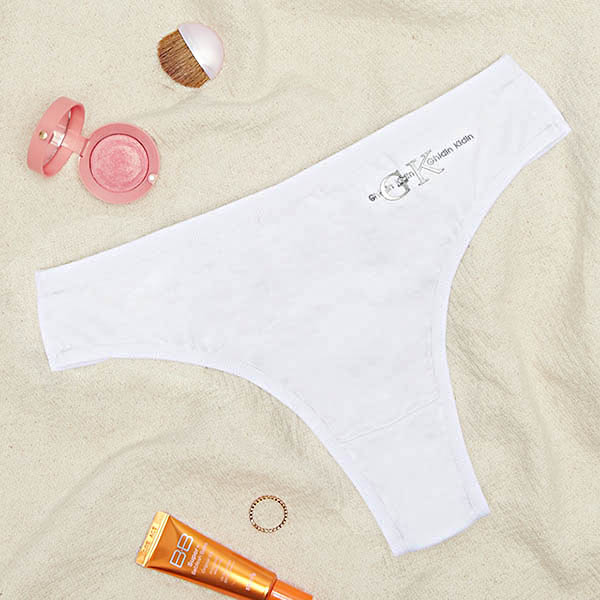 Culotte string femme en coton blanc avec inscription - Sous-vêtements