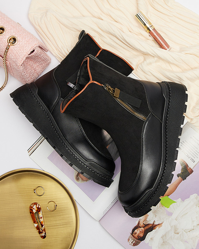Bottes noires à talon plat pour femmes Mefina- Footwear