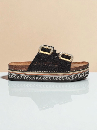 Royalfashion Sandales pour femme avec boucles strassées GlamCork