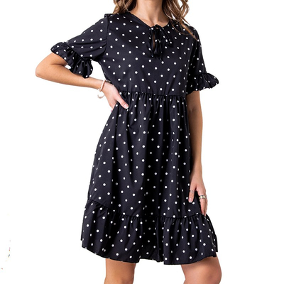 Mini-robe noire à pois pour femme - Vêtements