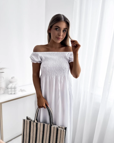 Robe longue blanche pour femme a'la hiszpanka- Vêtements